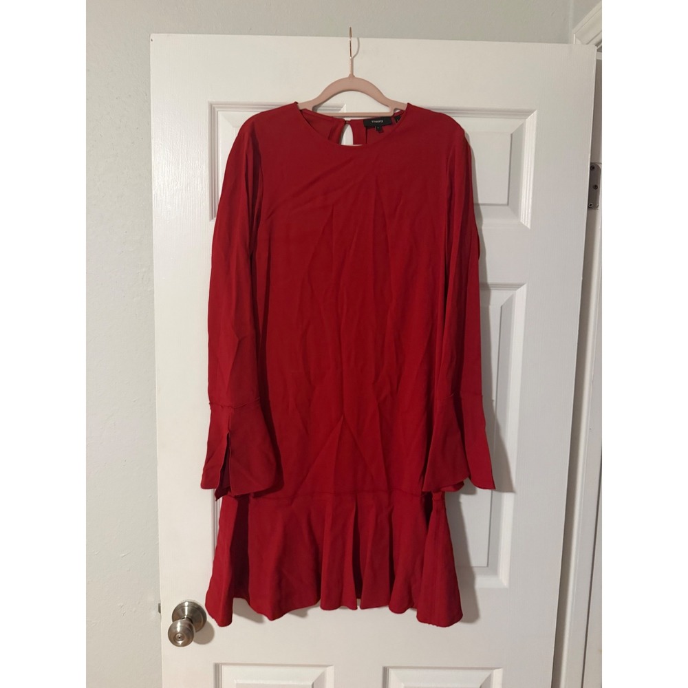 Theory Red Long Sleeve Peplum Dress Flare Bell Cuff A Line Women's 6 Careeewear